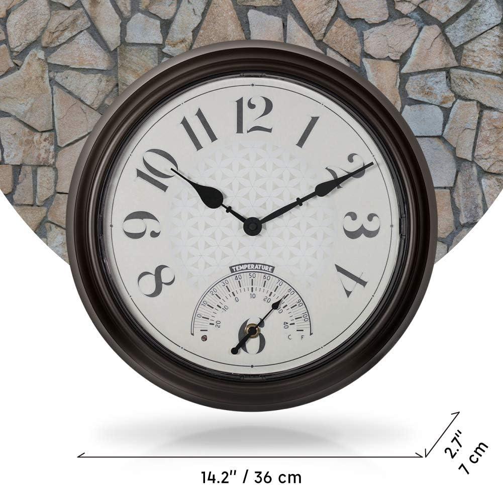Presentime & Co. 14" in/Outdoor Luminous Wall Clock with Thermometer, Weather Thermometer, Night Light with Smart Sensor - Oil Rubbed Bronze Finish, Outdoor Lights & Decoration.
