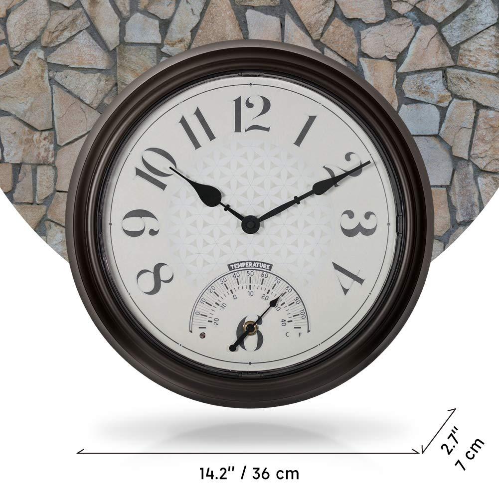 Presentime & Co. 14" in/Outdoor Luminous Wall Clock with Thermometer, Weather Thermometer, Night Light with Smart Sensor - Oil Rubbed Bronze Finish, Outdoor Lights & Decoration.