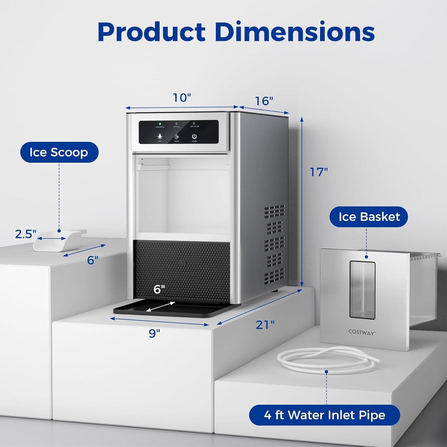 Costway Countertop Nugget Ice Maker with Self-Cleaning Function Manual & Auto Water Refill