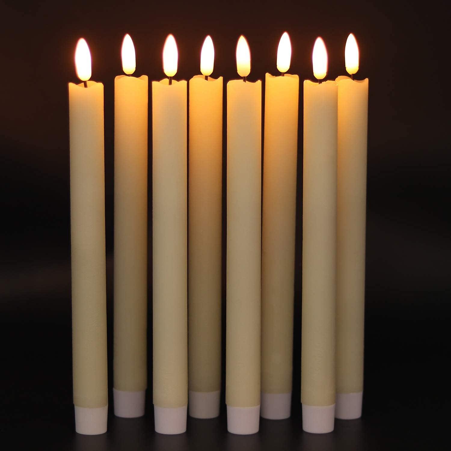 Flameless Flickering Taper Candles With 2 Remote Controls And Timer, Real Wax 3D Wick Light Window Candles Battery Operated Pack Of 8, Christmas Home Wedding Decor