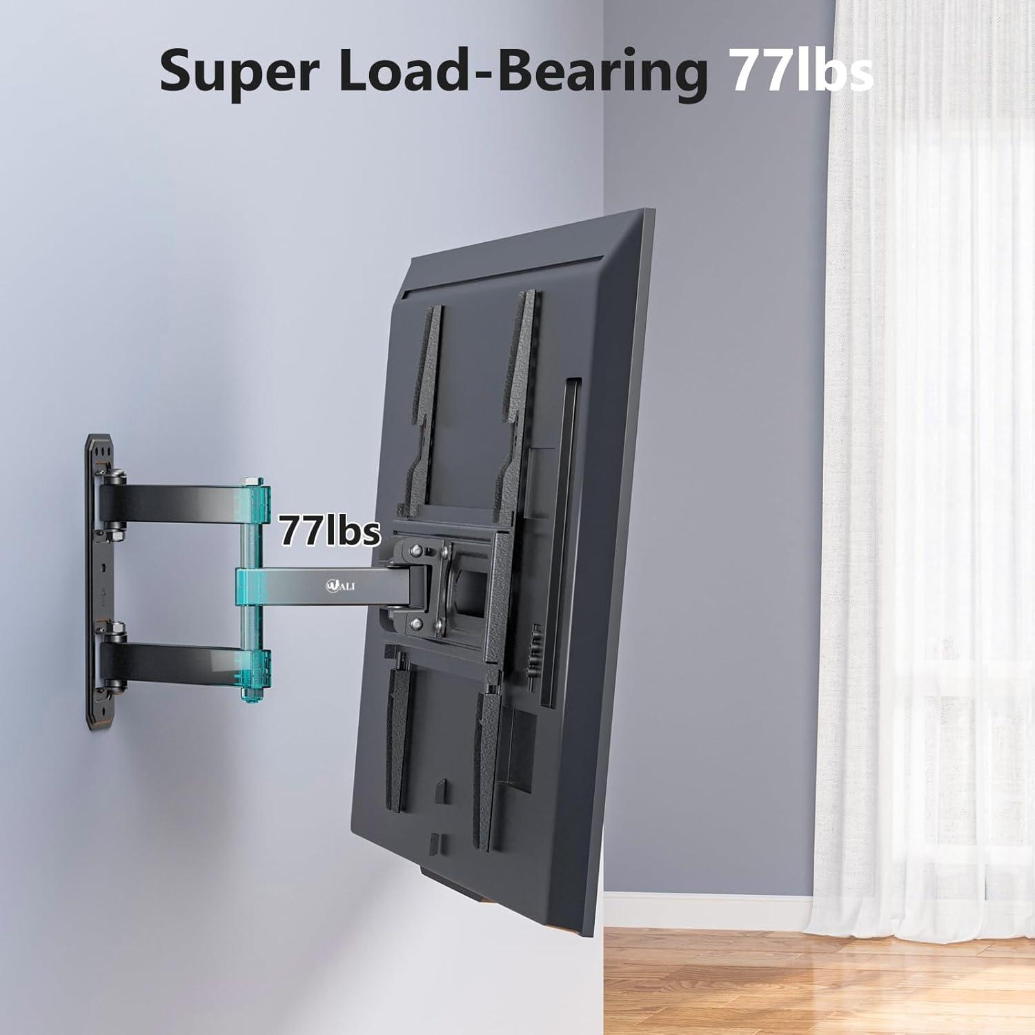 WALI TV Wall Mount for 32-55 inch Flat/Curved TVs, Full Motion Articulating Arm Corner TV Mount for LED,LCD,OLED Screens up to 77lbs, VESA 400x400mm (FTM-1), Black