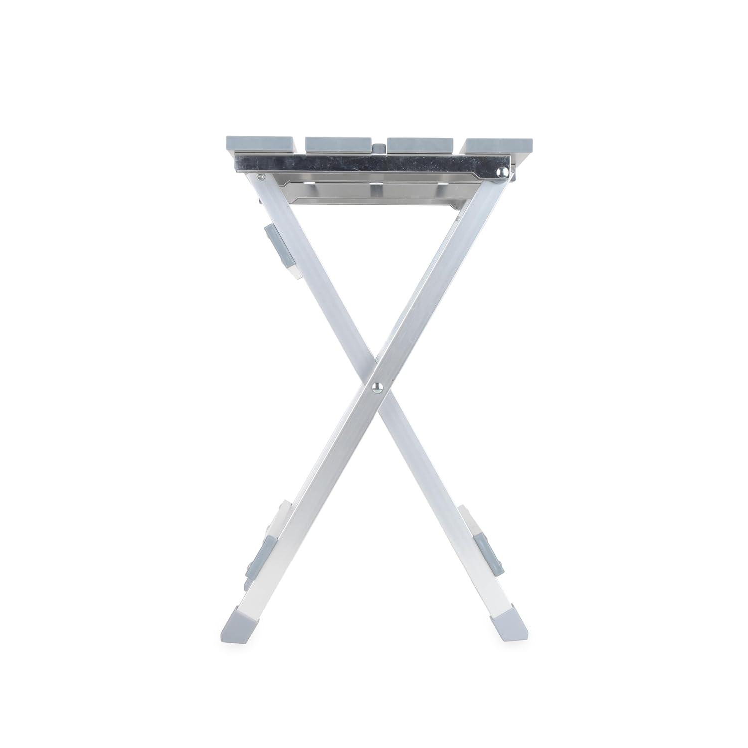 Camco Small Folding Side Table | Supports up to 130lbs | Aluminum, Silver (51890)