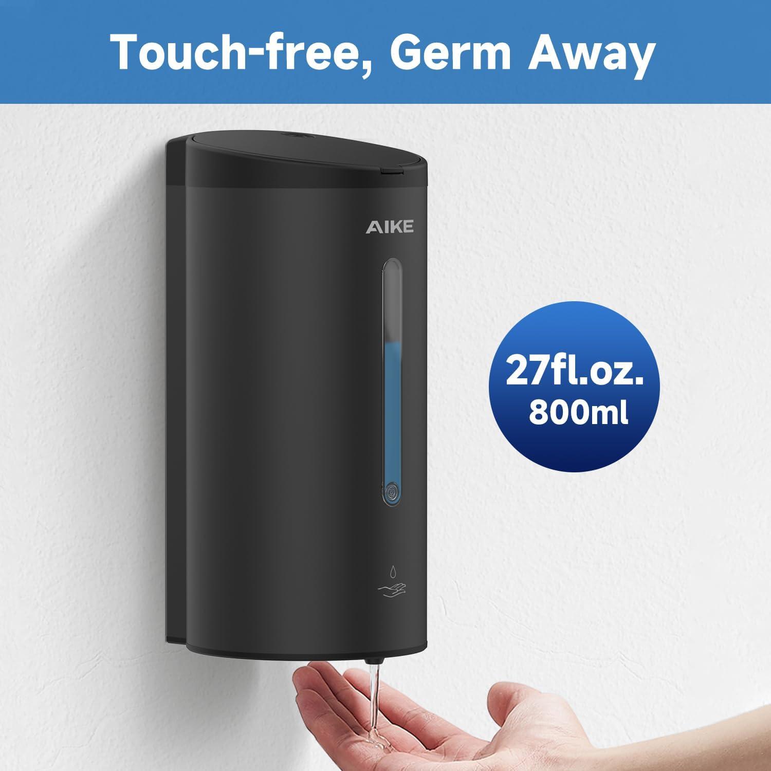 AIKE Automatic Wall Mount Liquid Soap Dispenser, Commercial Stainless Steel with 25oz Large Capacity Save Time Effort and Cost,Model AK1205(Matte Black)