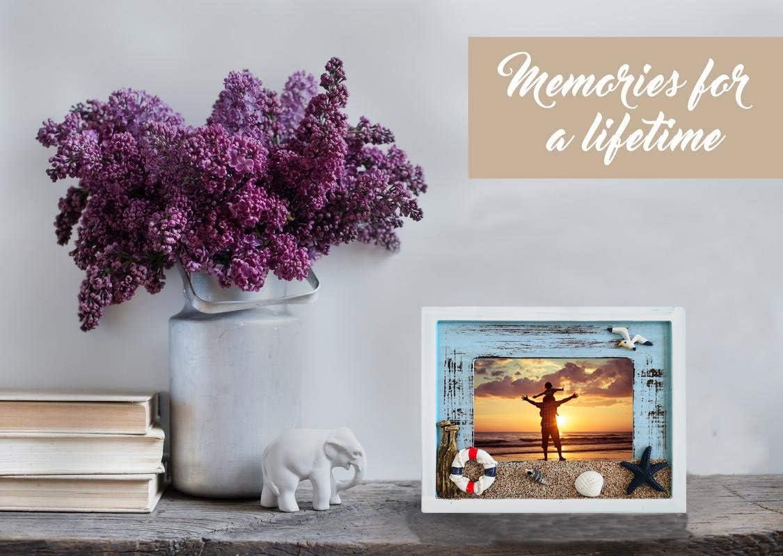 MUAMAX Beach Picture Frames 4 x 6 Ocean Photo Frame 4 by 6 Distressed Wooden Weathered Frames Coastal Frames Nautical Photo Stand Kids Gifts