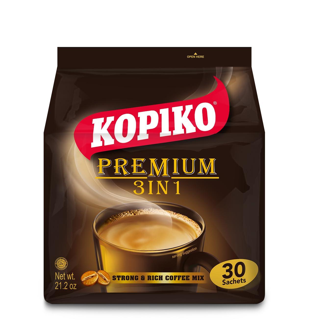 Kopiko Premium 3-in-1 Instant Coffee Authentic Indonesian Volcanic Coffee 21.2 Oz. - 30 Sachets (Pack of 2)