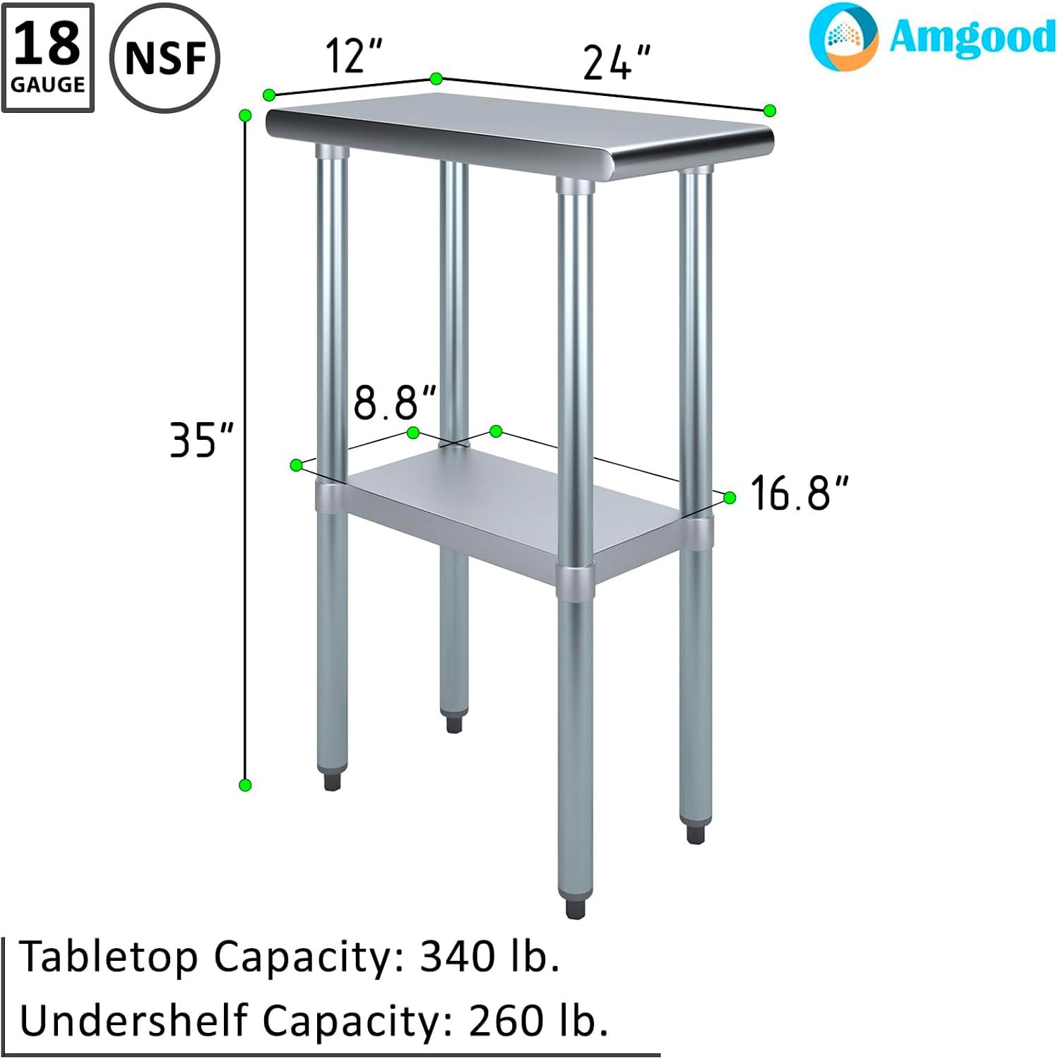 Stainless Steel Table with Undershelf. Metal Prep Table. NSF.