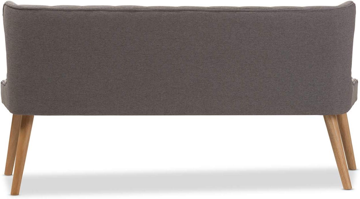 Melody Mid-Century Modern Fabric and Natural Wood Finishing 3 Seater Settee Bench Gray - Baxton Studio: Rubberwood Legs, Button-Tufted Back