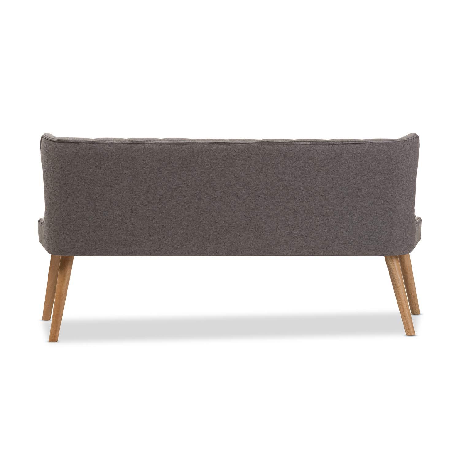 Melody Mid-Century Modern Fabric and Natural Wood Finishing 3 Seater Settee Bench Gray - Baxton Studio: Rubberwood Legs, Button-Tufted Back