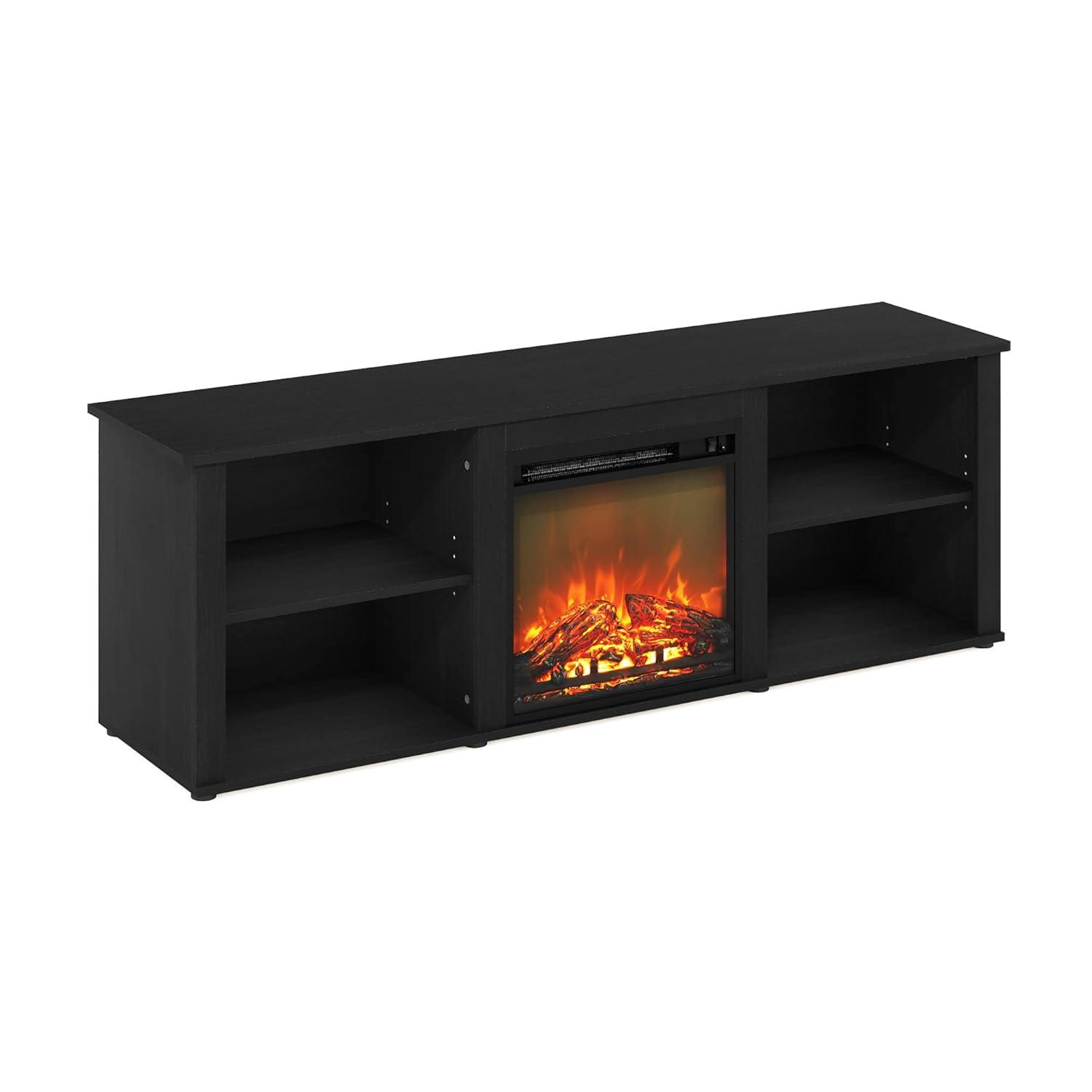 Furinno Classic Fireplace TV Stand Entertainment Console Media Center W/18" Electric Fireplace for TVs up to 70",Americano