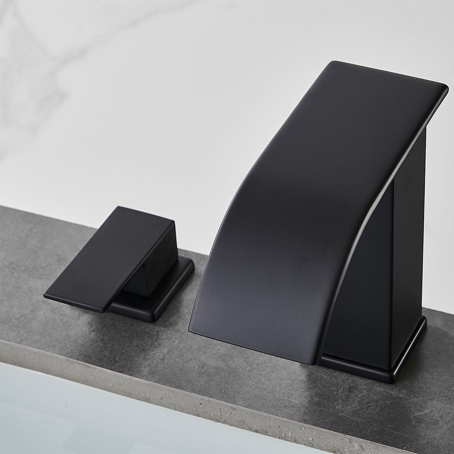 Matte Black Modern Waterfall 3-Piece Bathroom Faucet Set