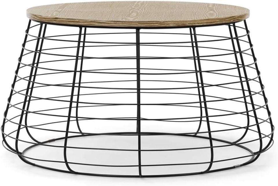 Morris Coffee Table Black - ClickDecor: Sturdy Metal Base, Distressed Wood Top, Modern Pedestal Design