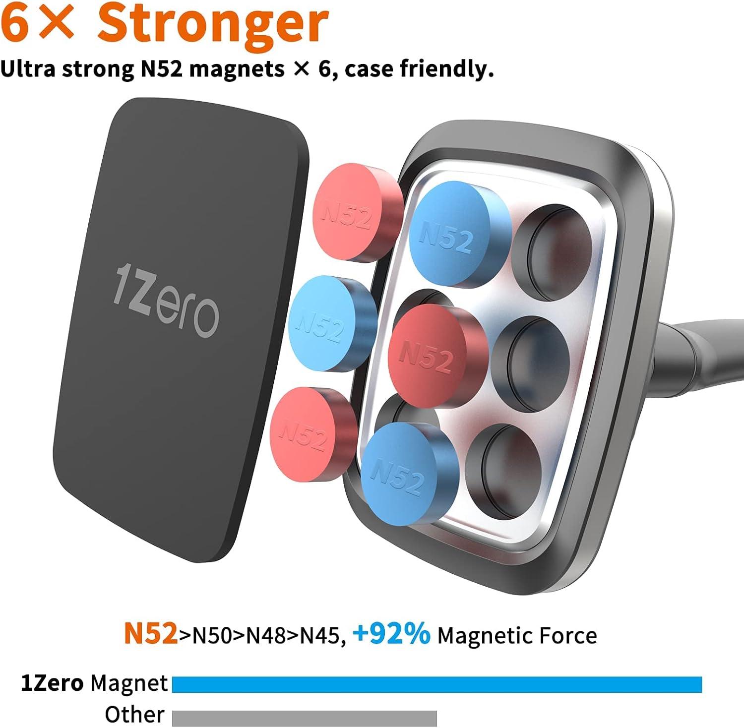 Magnetic Car Truck Phone Mount with 13-Inch Gooseneck Extension Arm, Universal Windshield Dashboard Industrial-Strength Suction Cup Mobile Vehicle Holder for All Cell Phones iPhone by 1Zero