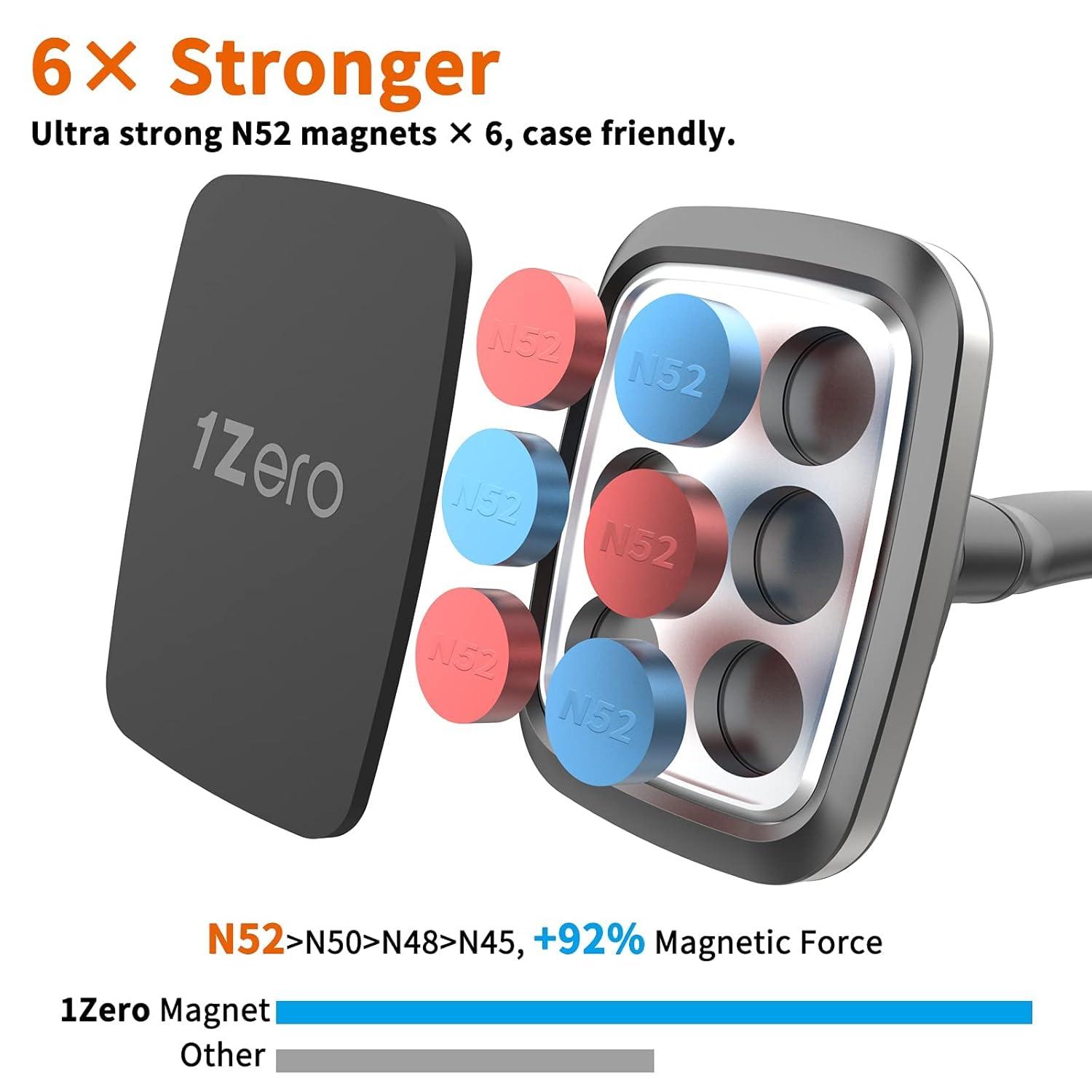 Magnetic Car Truck Phone Mount with 13-Inch Gooseneck Extension Arm, Universal Windshield Dashboard Industrial-Strength Suction Cup Mobile Vehicle Holder for All Cell Phones iPhone by 1Zero