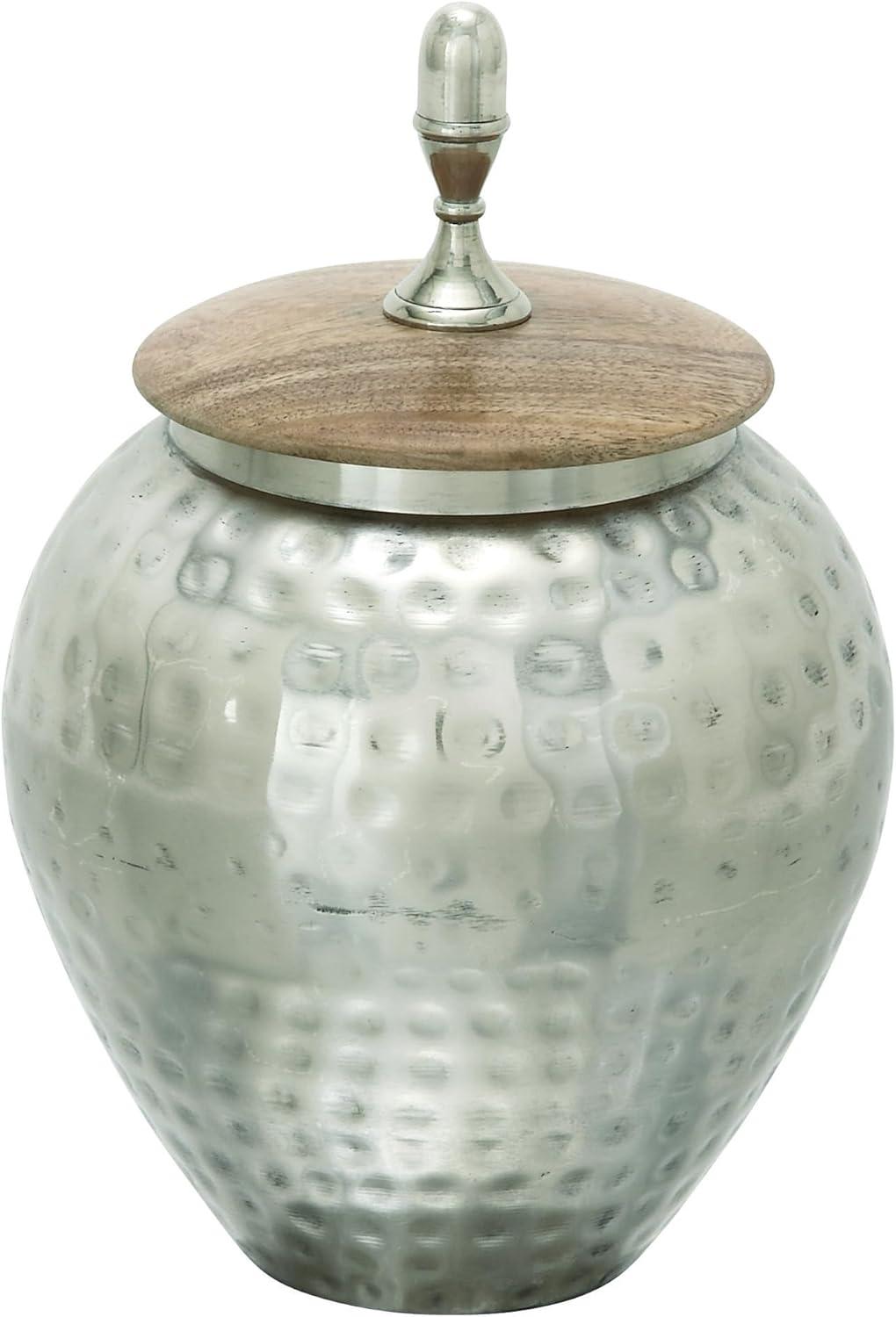 DecMode 8" x 12" Silver Metal Decorative Jars, 1-Piece