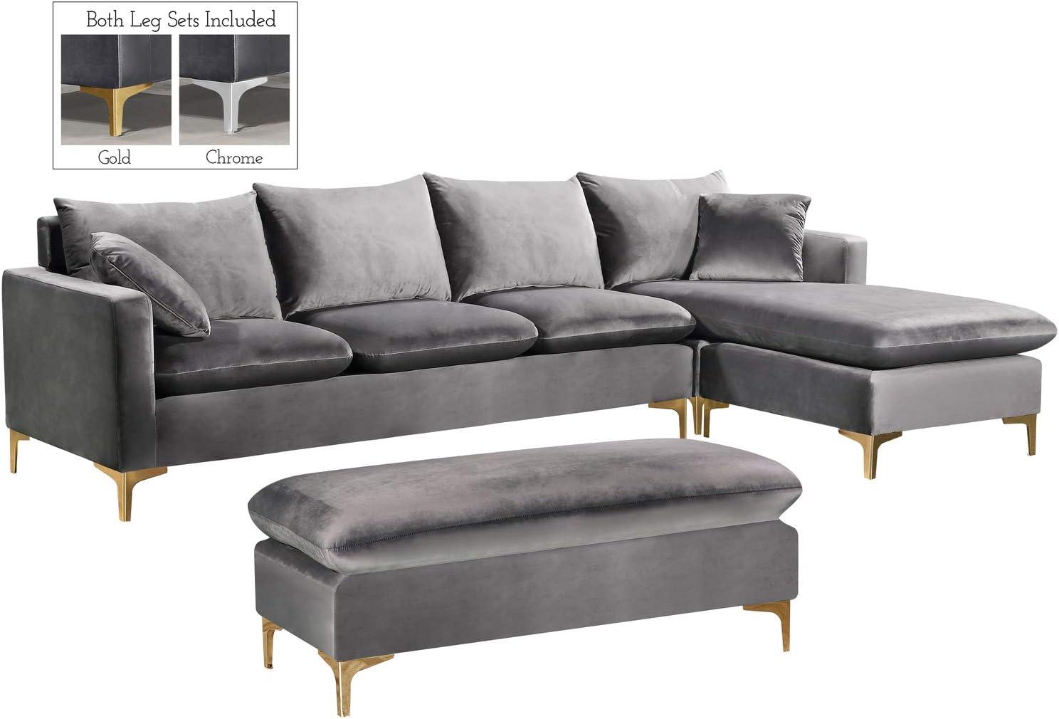 Luxurious Grey Velvet 2-Piece Reversible Sectional Sofa