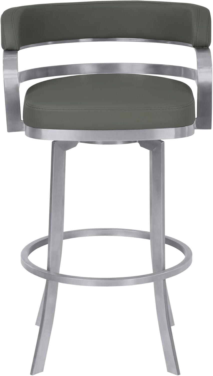 Armen Living Indoor Prinz 30" Bar Height Swivel Black Faux Leather and Brushed Stainless Steel Bar Stool