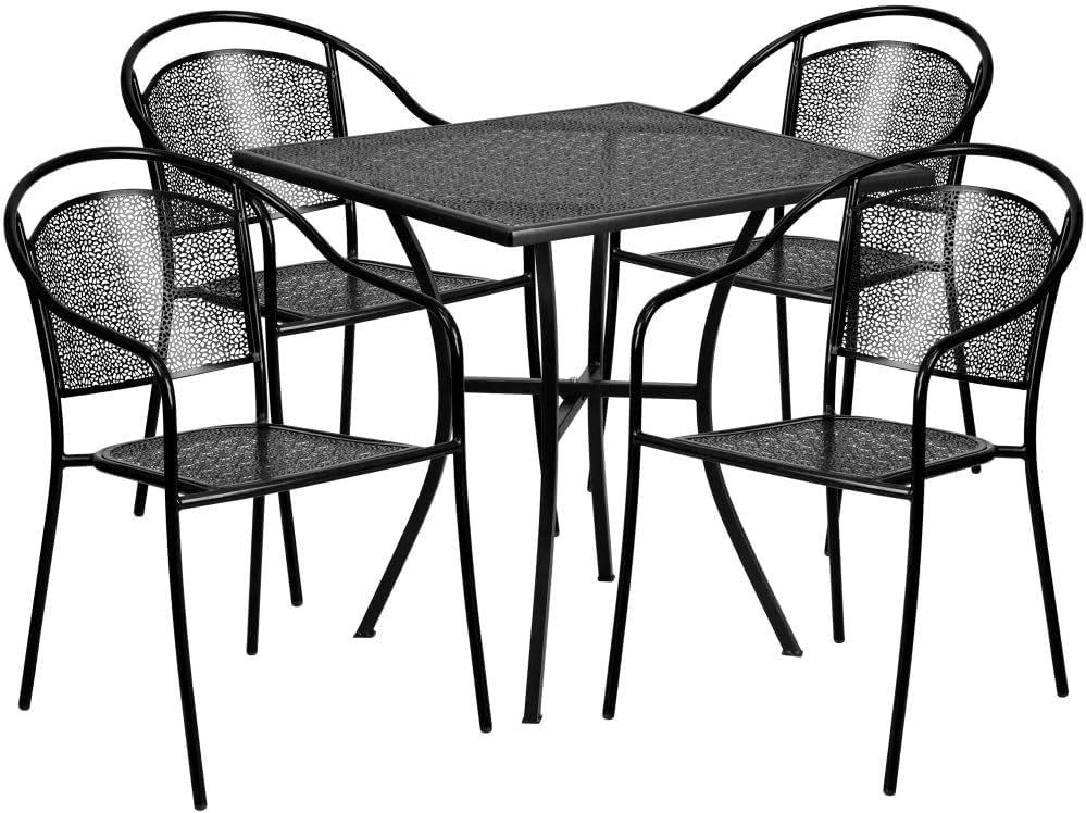 Commercial Grade 28" Square Indoor-Outdoor Steel Patio Table Set with 4 Round Back Chairs