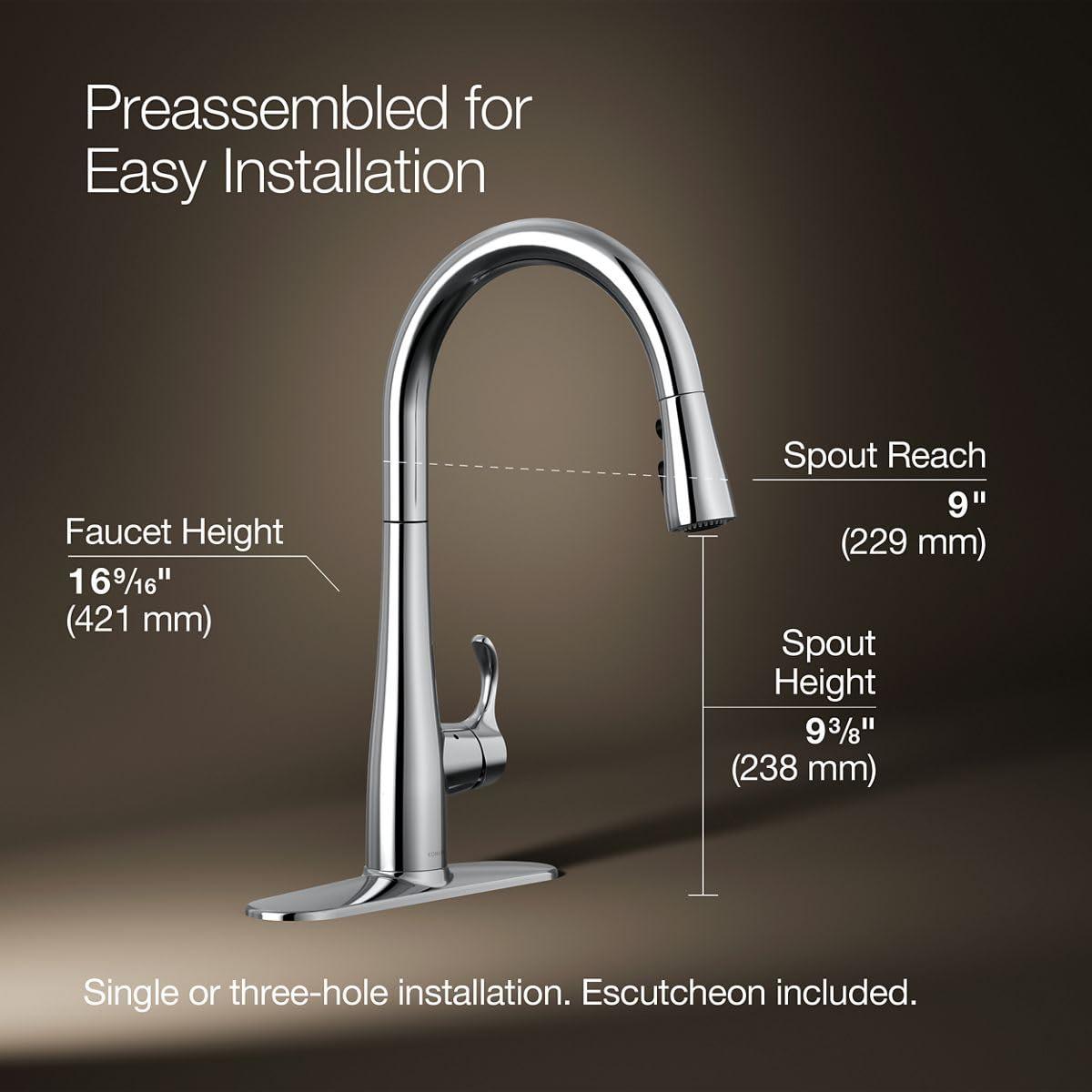 Simplice Touchless Pull-Down Kitchen Sink Faucet with Three-Function Sprayhead