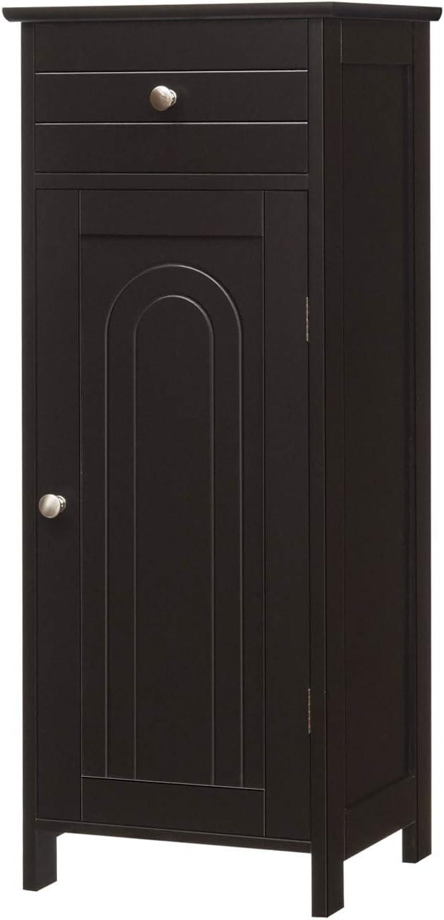 Bathroom Floor Cabinet, Standing Cabinet with Drawer and Doors, Storage Cabinet with 2 Adjustable Shelves, Brown