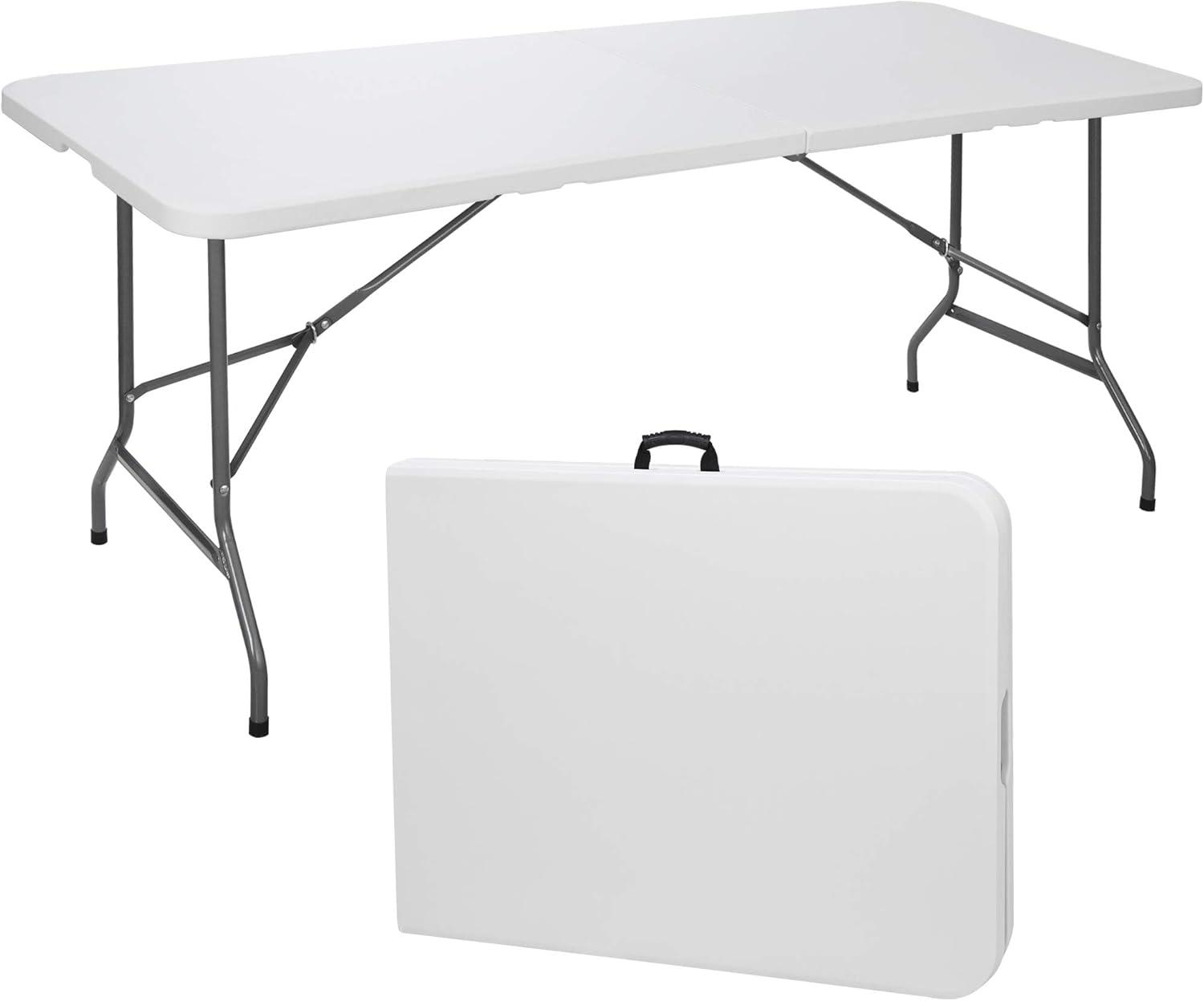 6ft White Plastic Folding Picnic Table with Steel Legs