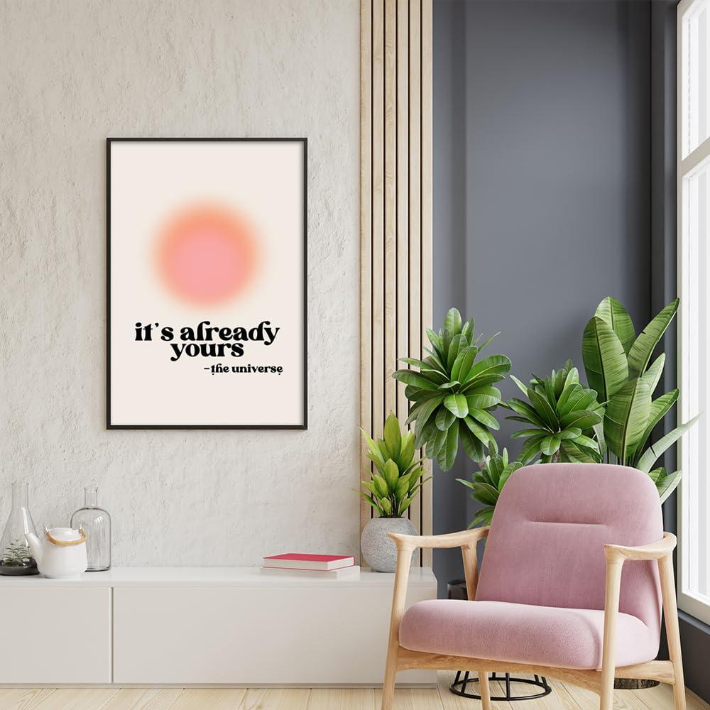 Colorful Aura Motivationa Canvas Wall Art It Is Already Yours The Universe Inspirational Poster Aesthetic Pink Aura Print Painting Spiritual Affirmation Danish Pastel Room Decor 16x24in Unframed