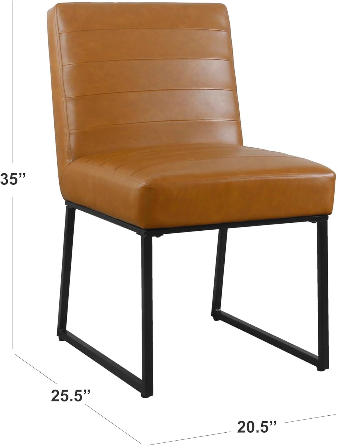 HomePop Channel Back Dining Chair with Metal Legs, Carmel Faux Leather