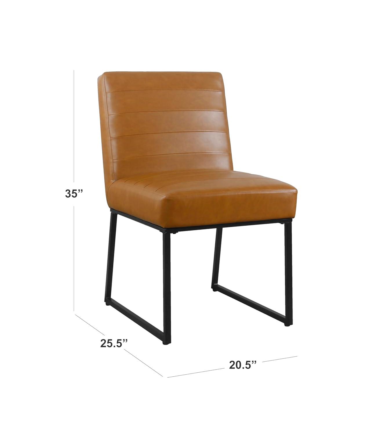 Channeled Metal Dining Chair Carmel Faux Leather - HomePop: Modern Upholstered, Spot Clean, 250lb Capacity