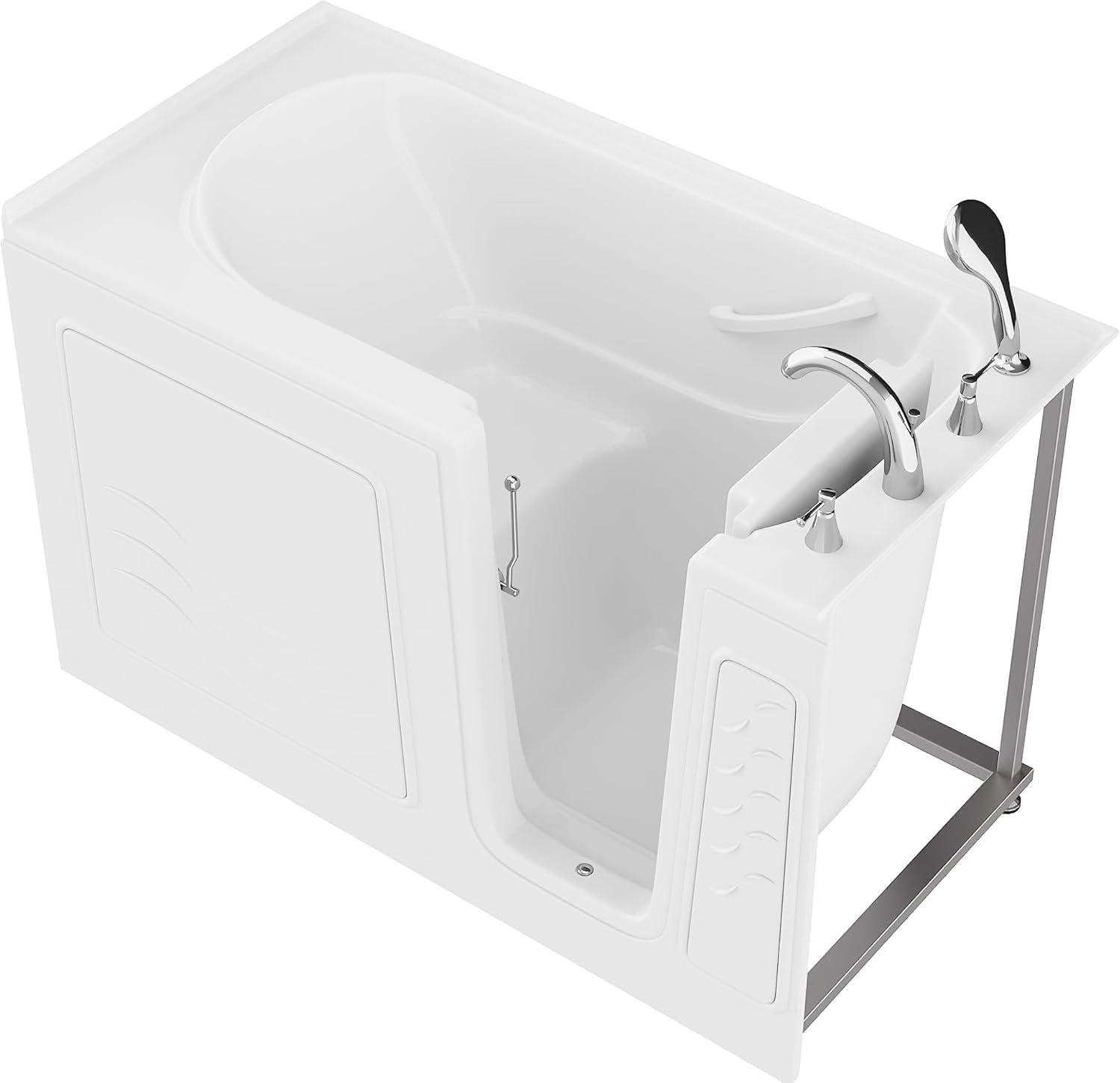 White Rectangular Fiberglass Walk-In Whirlpool & Air Tub