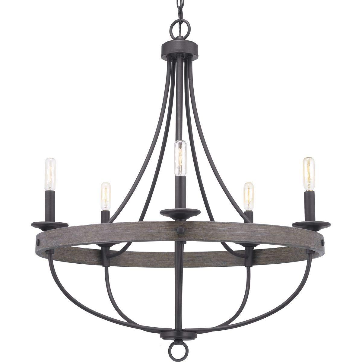Progress Lighting Gulliver 5-Light Chandelier, Graphite Finish, Wood Grained Texture Shade