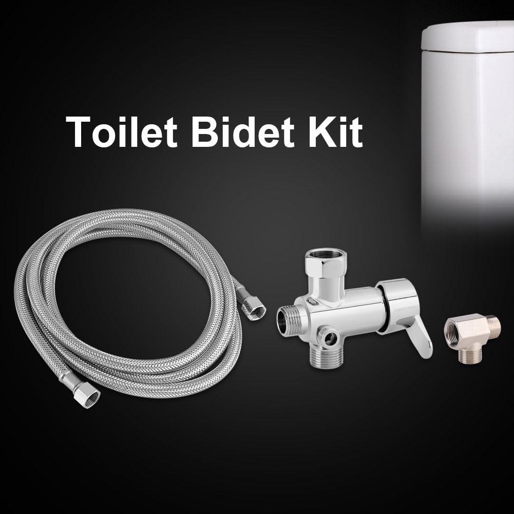 Water Bidet Spray, Toilet Bidet Attachments Hot/Cold Water Diverter Valve T Shape Adapter Flexible Hose Kit (Bidet Kit)