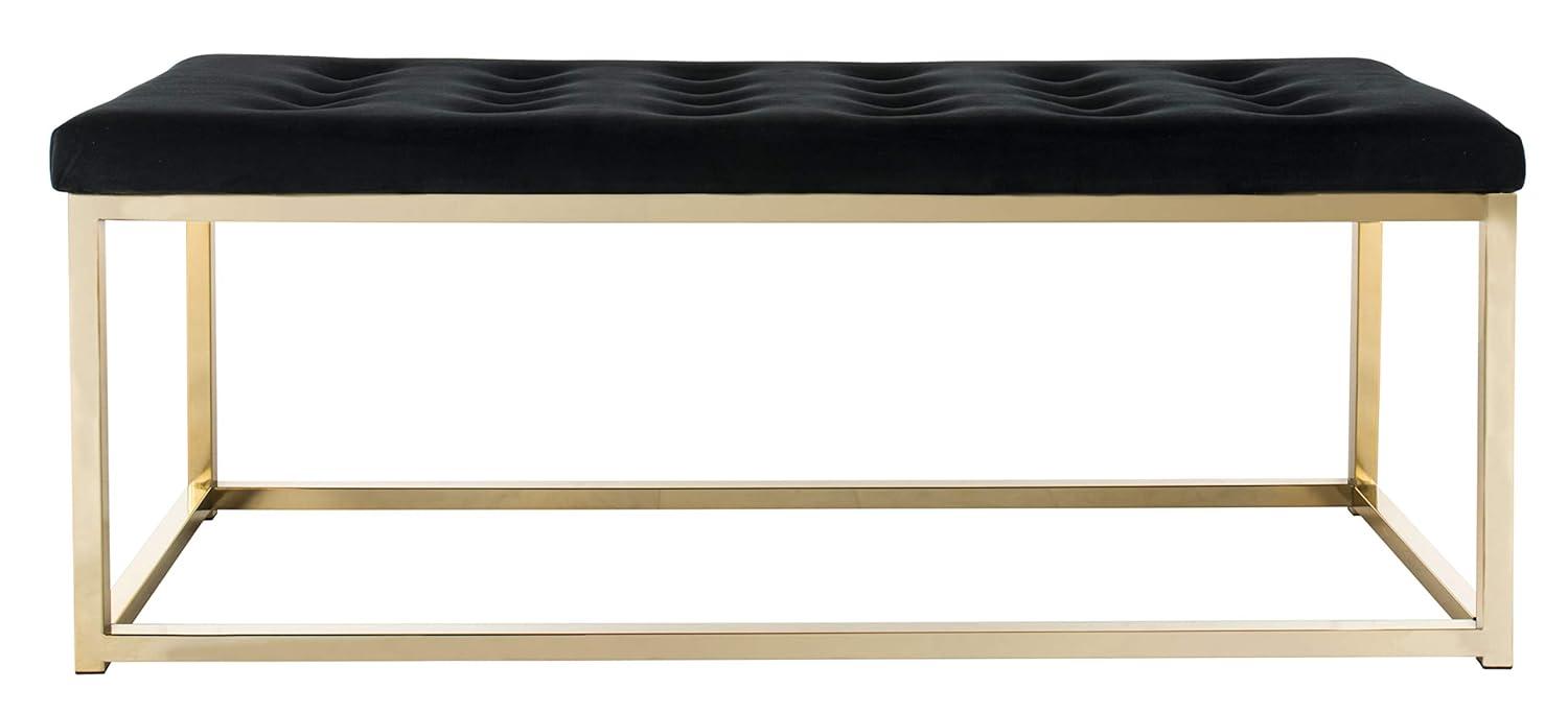 Reynolds Velvet Bench - Black Velvet/Brass - Safavieh