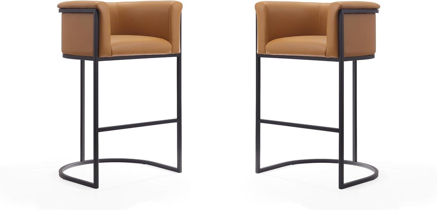 Camel and Black Faux Leather Metal Bar Stools, Set of 2