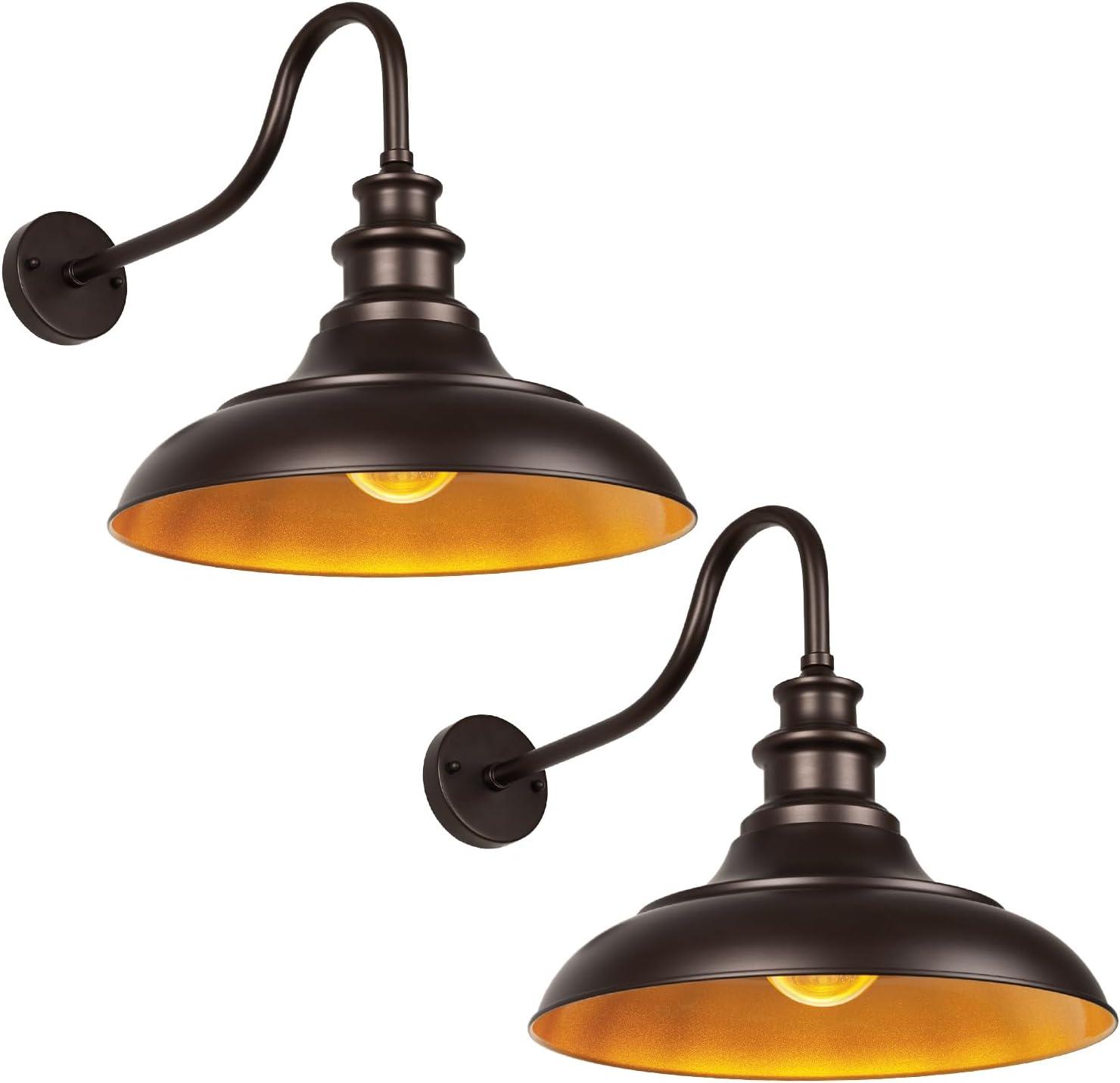 VIANIS Dusk to Dawn Barn Lights, 2 Pack Brown Gooseneck Outdoor Light Fixture, Farmhouse Outdoor Wall Lights for House, Porch, Entryway, Garage