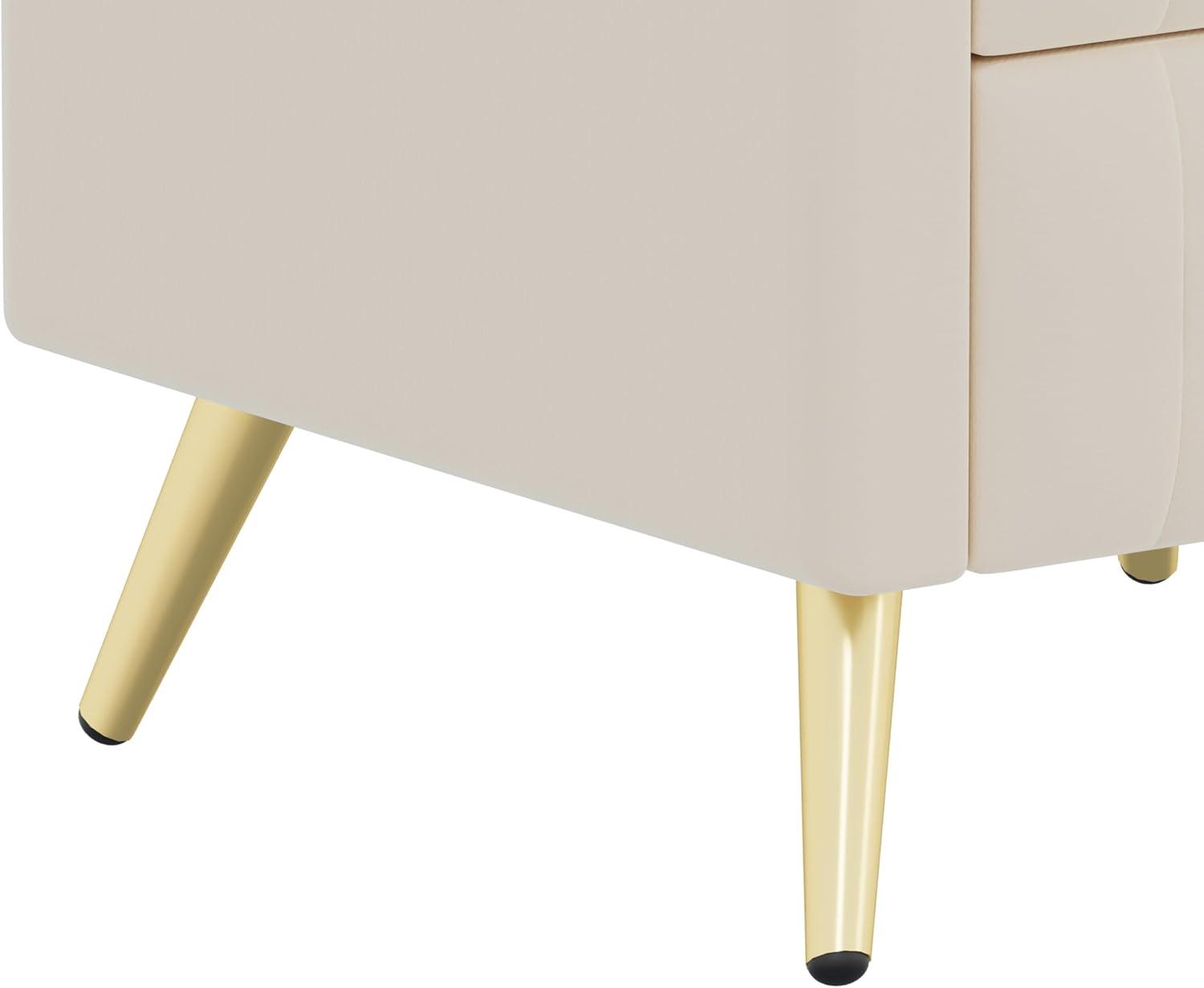 Churanty Upholstered Wooden Nightstand with 3 Drawers and Metal Legs & Handles,Bedside Table with Marbling Worktop,Beige