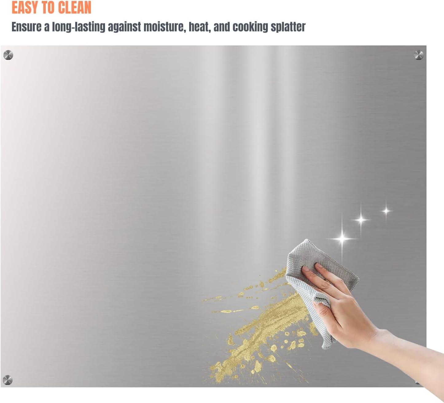 24" By 30" Stainless Steel Stove Backsplash, Reversible Ultra Flat Splatter Guard Range Hood Backsplash, Easy Clean Wall Shield Metal Panel, Compatible with Broan-NuTone 413004