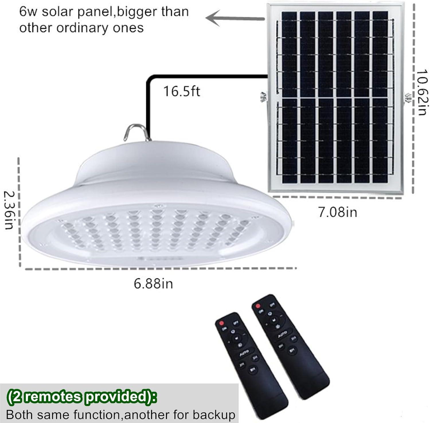 HULPPRE Solar Shed Light-Daytime or Night,96Leds Brighter White Solar Light Indoor&Outdoor with 2 Remotes,IP65 Barn/Chicken Coop/Workshop/Ceiling/Pendant Lamp for Patio,Garden,Yard,Gazebo
