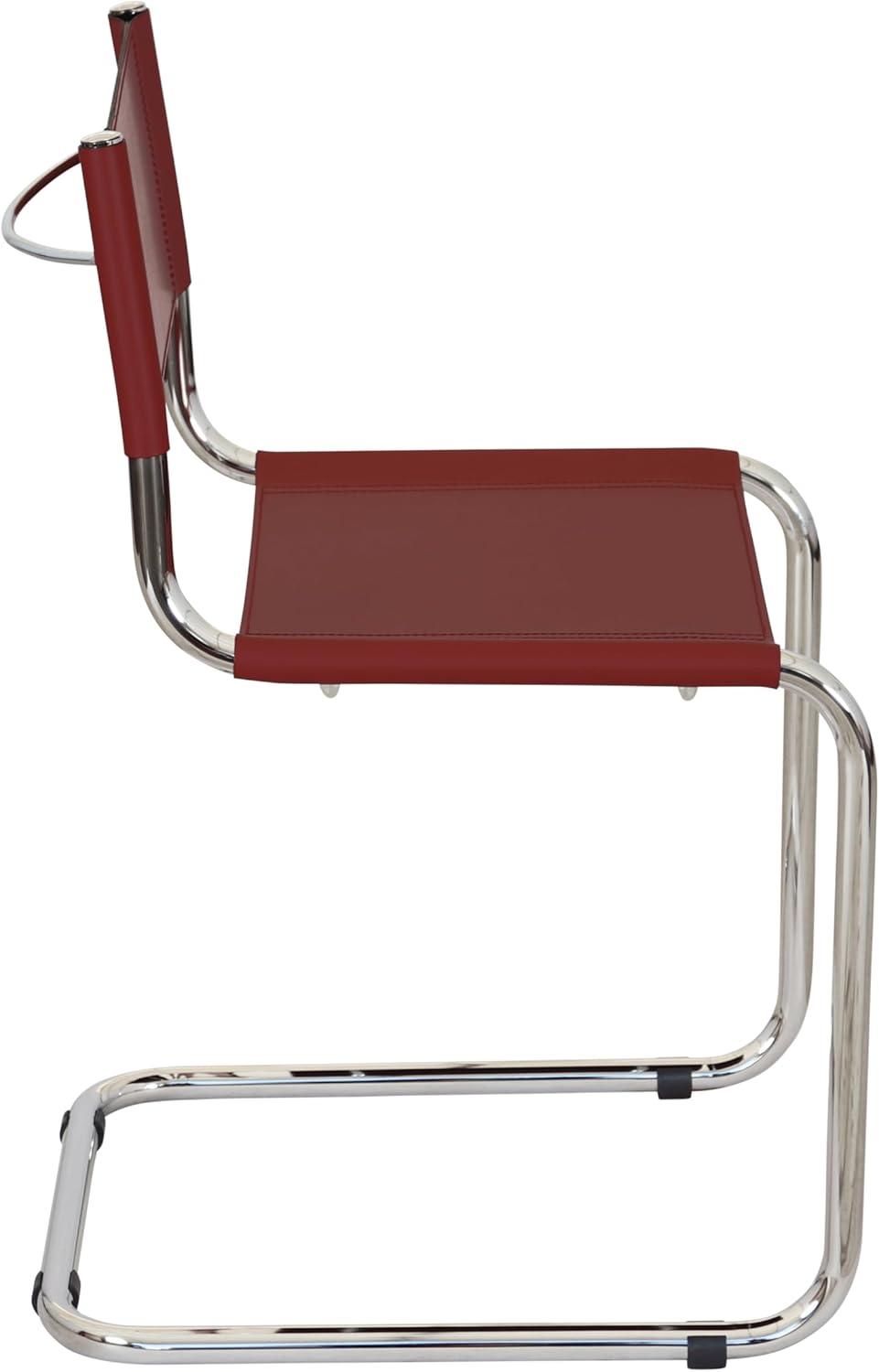 Breuer Chair Company Mart Stam Cantilever Side Chair w/ Chrome Steel Frame & Dark Red Bonded Leather by Furnish Theory