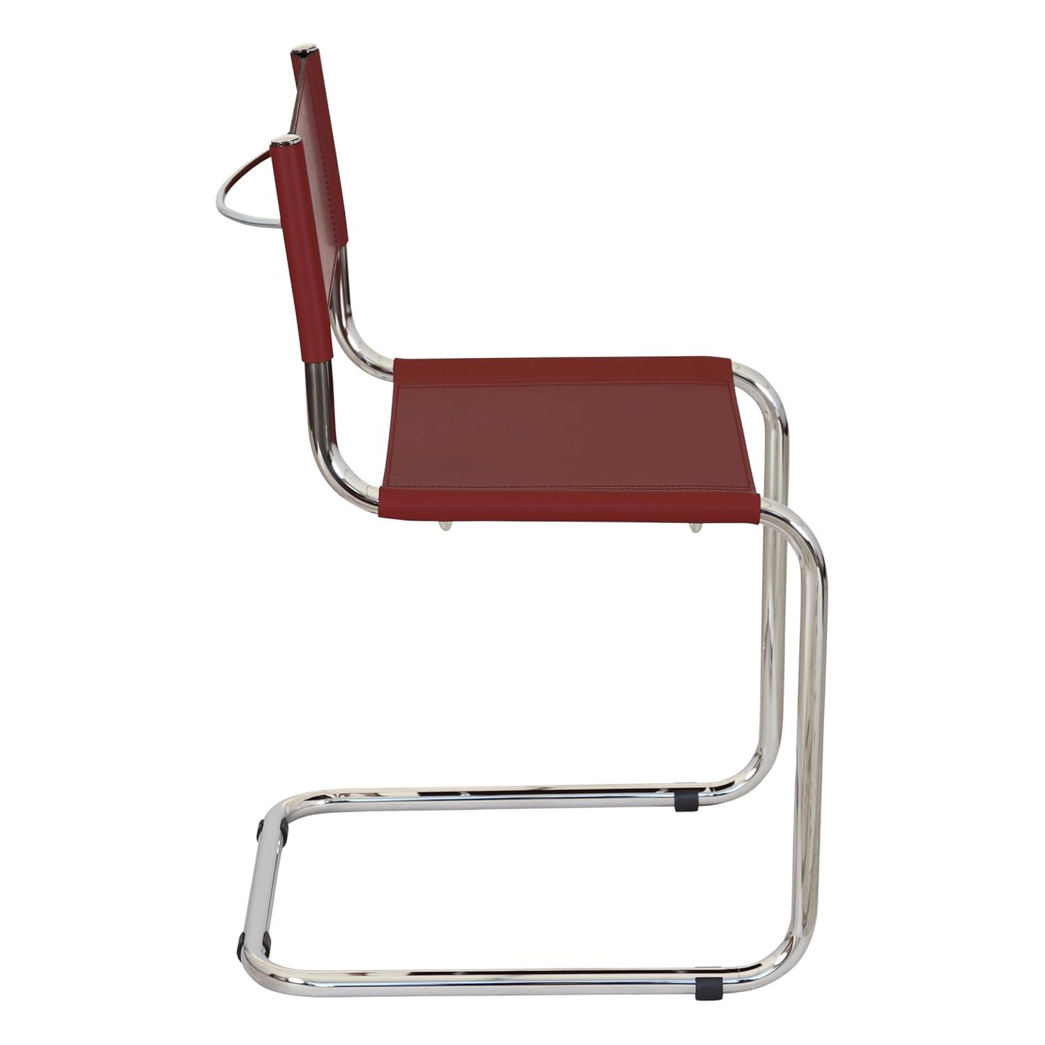 Breuer Chair Company Mart Stam Cantilever Side Chair w/ Chrome Steel Frame & Dark Red Bonded Leather by Furnish Theory