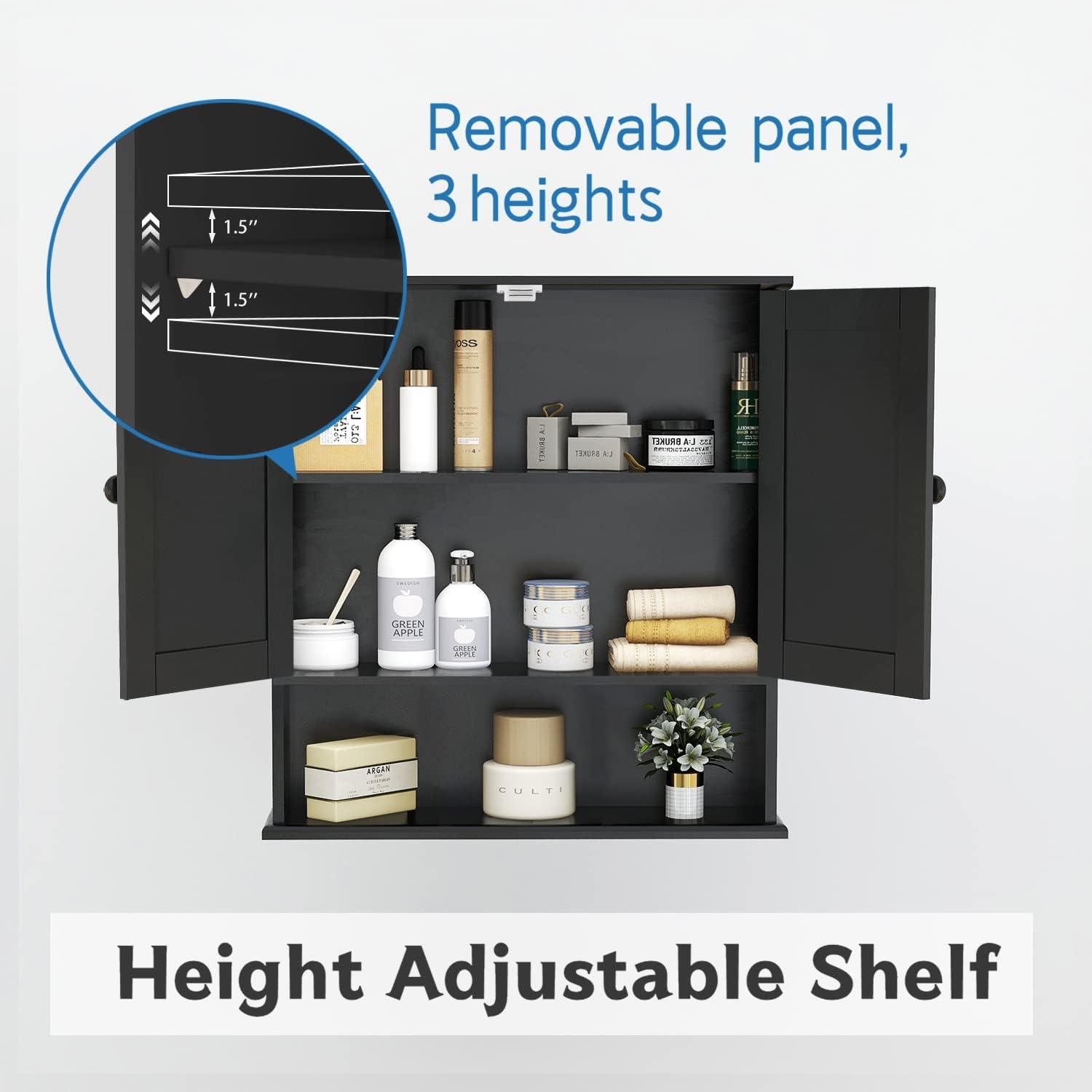 Medicine Cabinet, Medicine Cabinets For Bathroom With Mirror 2 Doors 3 Open Shelf, Bathroom Cabinet Wall Mounted Wooden Storage Over Toilet Laundry Room Kitchen