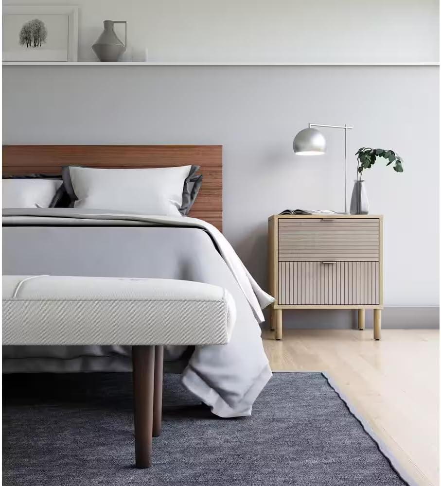 Sango Sango Merk 2-Drawer Solid Wood Nightstand, Drawers With Horizontal & Vertical Grooves