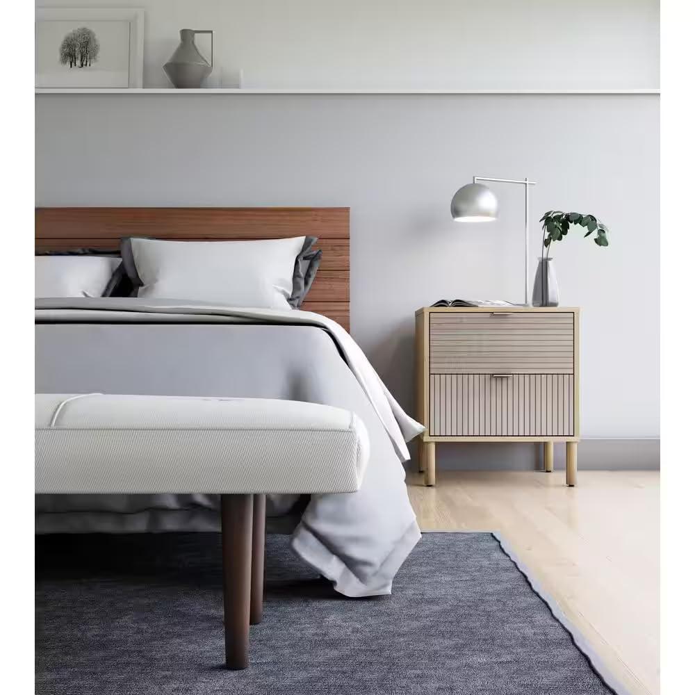 Sango Sango Merk 2-Drawer Solid Wood Nightstand, Drawers With Horizontal & Vertical Grooves