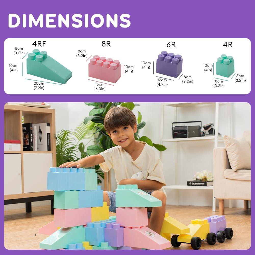 PLATPORTS Huge Blocks - Giant Plastic Blocks - Big Blocks - Jumbo Blocks - Big Building Blocks Jumbo - Jumbo Building Blocks - 86 Pieces Large Blocks for Kids Ages 1 to 8 with Wheels
