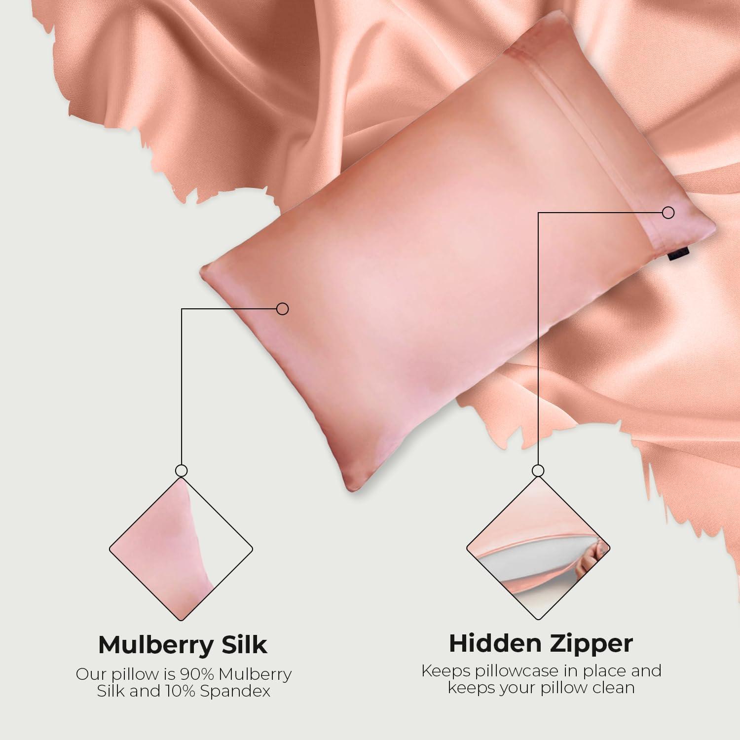 Discover Night LLC NIGHT Silk Washable Pillowcase - Luxury Mulberry Silk Pillow Covers for Skin and Hair Pink - King