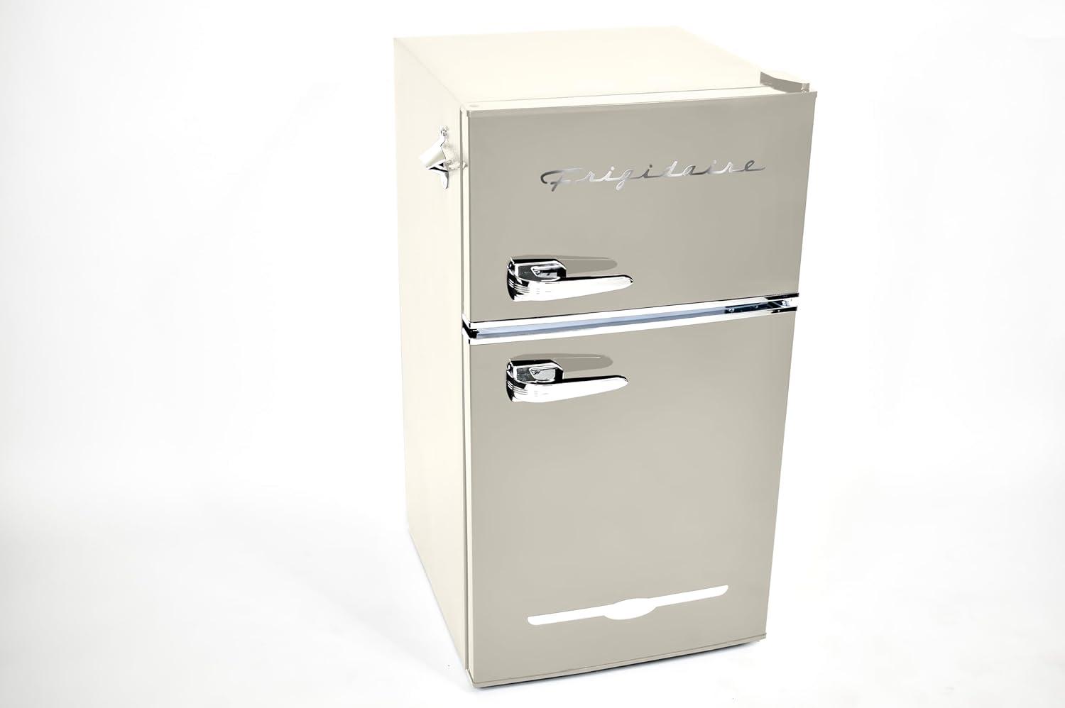 Frigidaire 3.2 cu ft 2 Door Retro Fridge w Side Bottle Opener Cream: Compact Mini Refrigerator, Model EFR840-CREAM