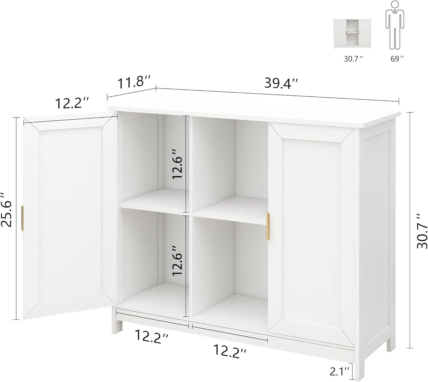 White MDF Storage Cabinet with Gold Handles and Shelves