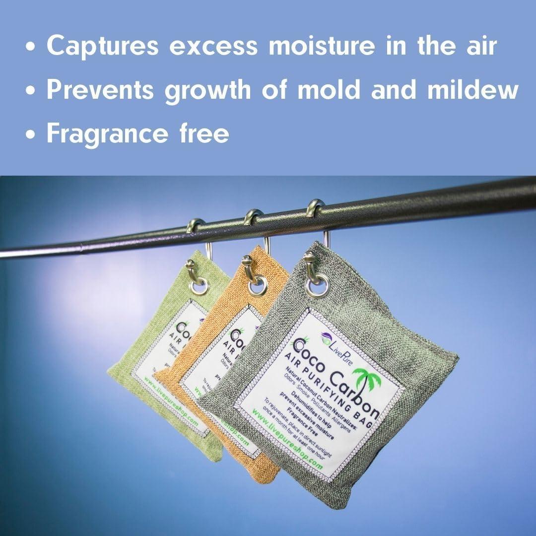 LivePure CocoCarbon Coconut Carbon Air Purifying Bag Odor Eliminator 7-Pack, Mint