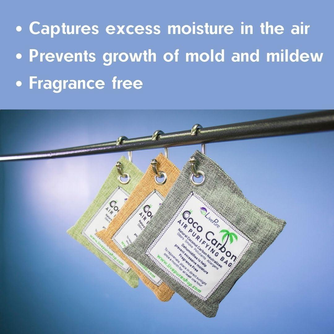 LivePure CocoCarbon Coconut Carbon Air Purifying Bag Odor Eliminator 7-Pack, Mint