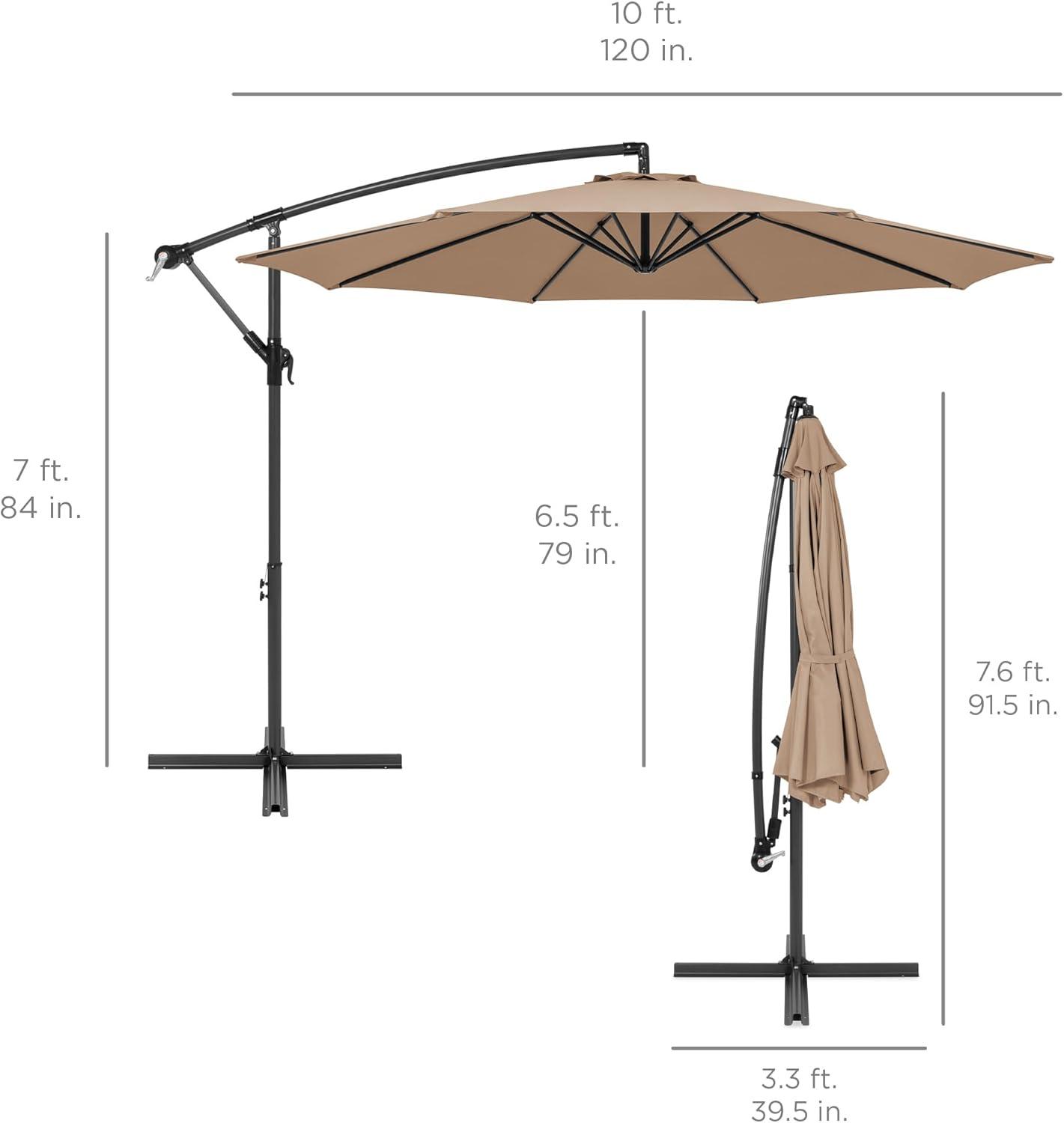 Tan Offset Hanging Outdoor Patio Umbrella with Steel Frame