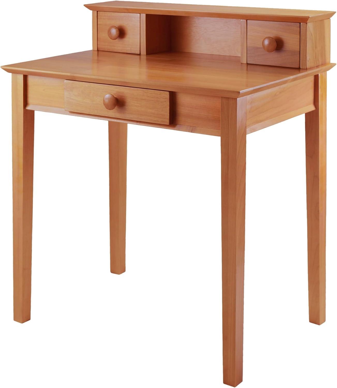 Studio Writing Desk with Hutch Honey Brown - Winsome: Mid-Century Modern, Home Office Furniture, Space-Saving Design