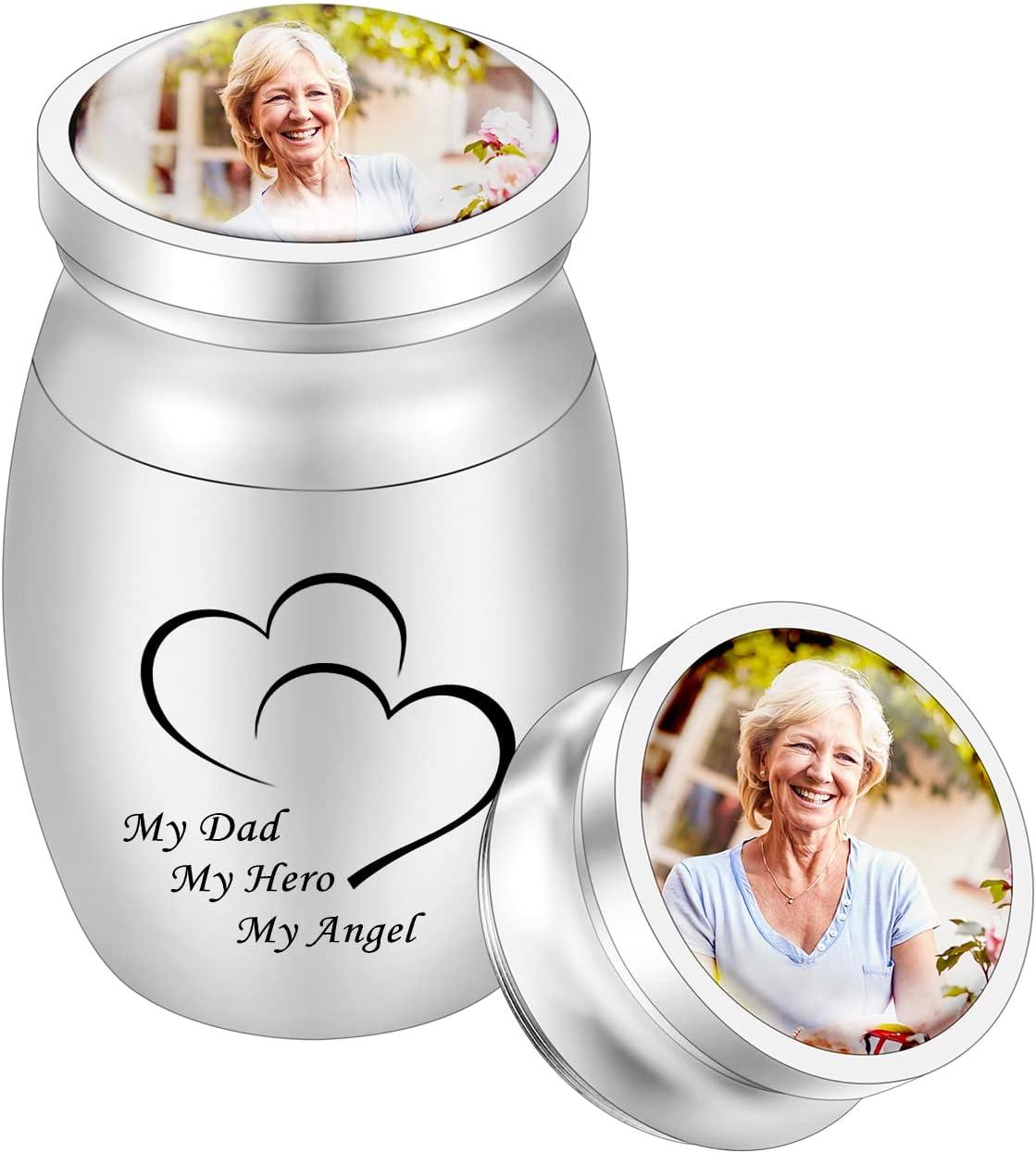 Small Keepsake Urn for Dad Mini Cremation Urns Decorative Memorial Funeral Ashes Holder Silver Engraved Stainless Steel Container for Dad Father 1.57 x 1.18 Inch-My Dad My Hero My Angel